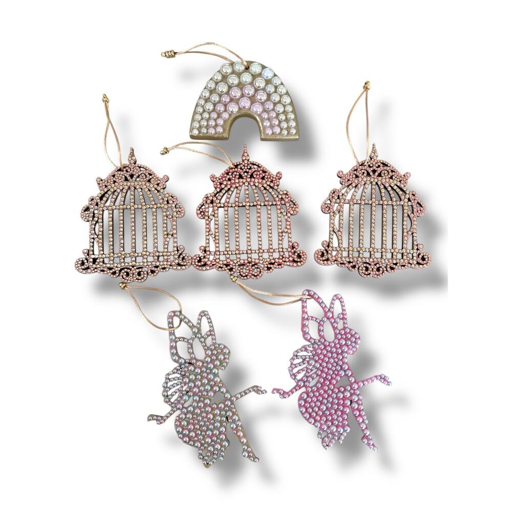 6-Piece Rhinestone Ornament Set – Fairy / Birdcage / Rainbow Designs